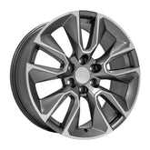 Angle view of a 22x9 Machined Gunmetal wheel replacement for Chevy Silverado replica rim 9511404